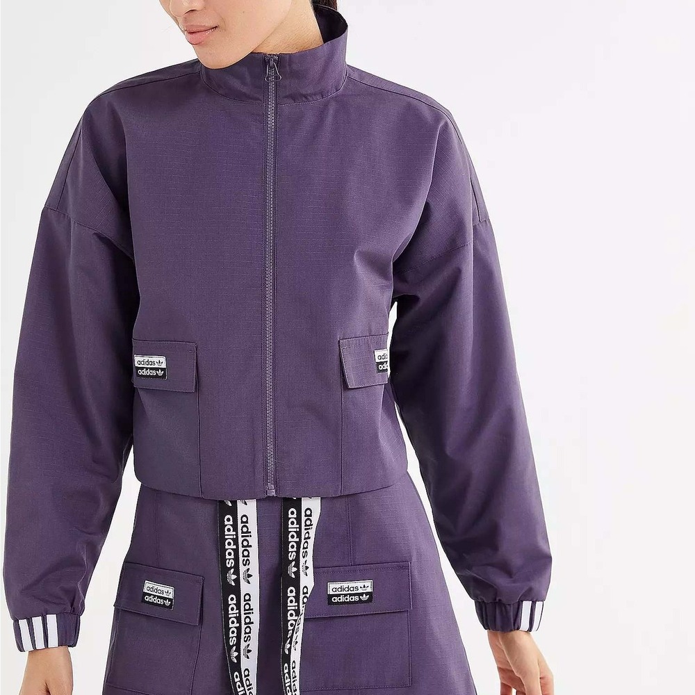 Adidas Originals Track Jacket Womens M Cropped Ripstop Utility High Neck Purple